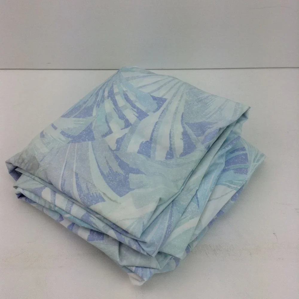 Vintage JP Stevens Company 80's Twin Sheet Set Blue Geometric Leaves